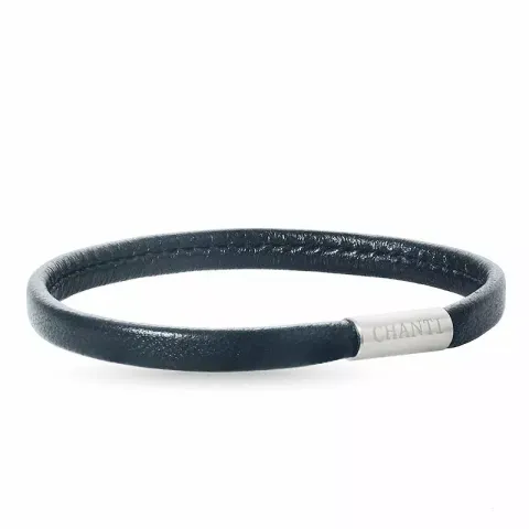 Plat zwart leren armband in staal x 6 mm