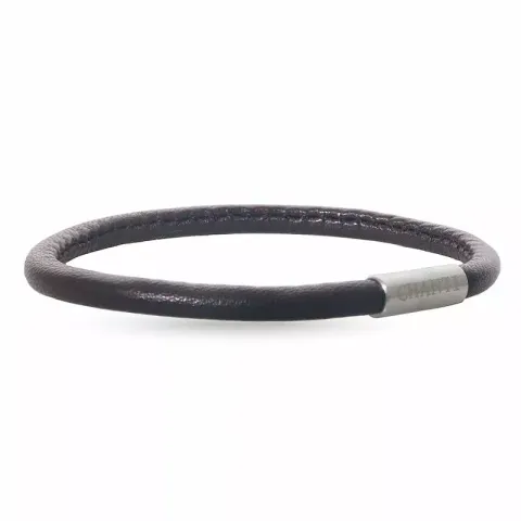 Rond bruin leren armband in staal  x 4 mm