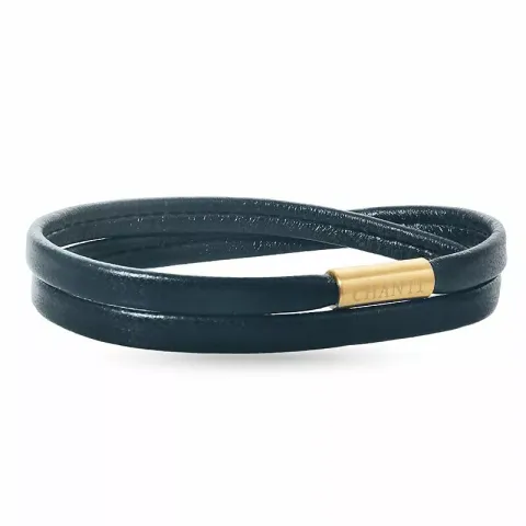 Plat zwart armband in leer met verguld staal slot x 6 mm