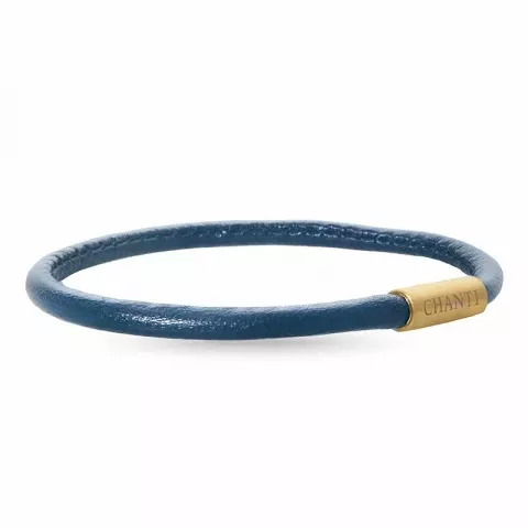 Rond blauwe armband in leer met verguld staal slot  x 4 mm