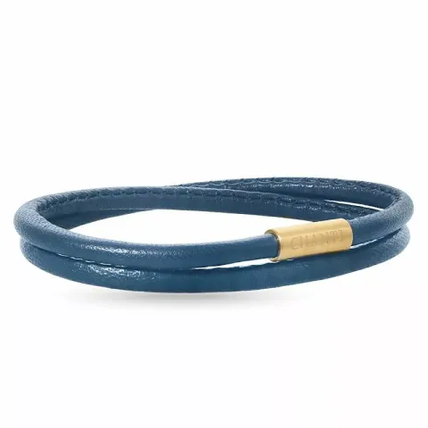 Rond blauwe armband in leer met verguld staal slot  x 4 mm