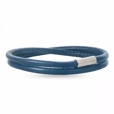 Rond blauwe armband in leer met staal slot  x 4 mm