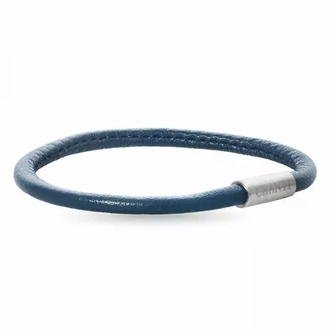 Rond blauwe armband in leer met staal slot  x 4 mm