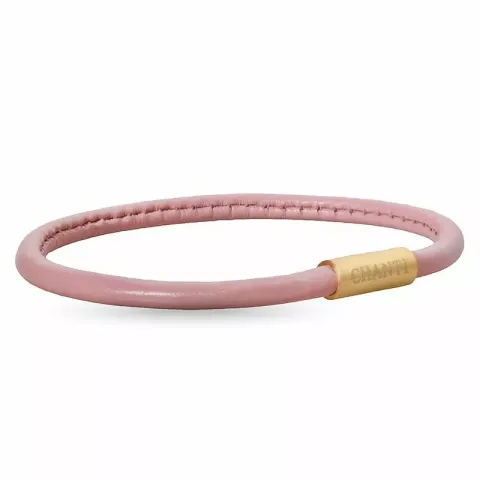 Rond roze magnetische armband in leer met verguld staal slot x 4 mm