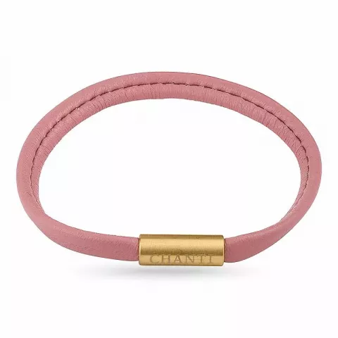 Plat roze magnetische armband in leer met verguld staal slot  x 6 mm