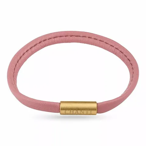Plat roze magnetische armband in leer met verguld staal slot x 6 mm