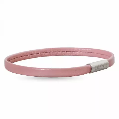 Plat roze magnetische armband in leer met staal slot  x 6 mm