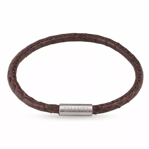 Rond bruin slangenarmband in leer met staal slot x 4 mm