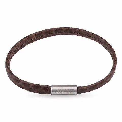 Plat bruin slangenarmband in leer met staal slot x 6 mm
