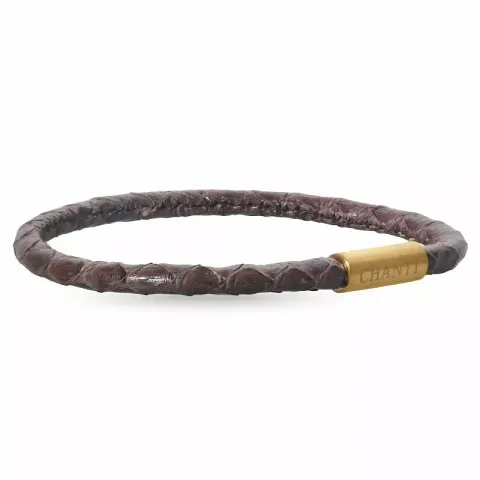 Rond bruin slangenarmband in leer met verguld staal slot x 4 mm