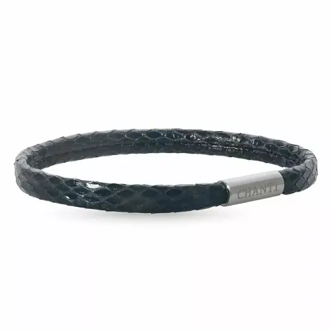 Plat zwart slangenarmband in leer met staal slot x 6 mm