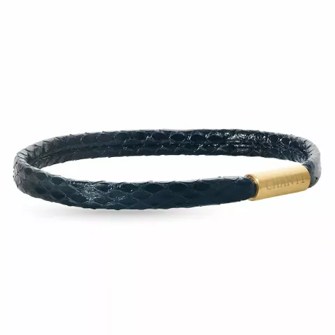 Plat zwart slangenarmband in leer met verguld staal slot x 6 mm
