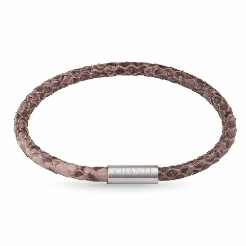 Rond bruin slangenarmband in leer met staal slot  x 4 mm