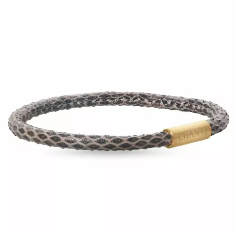 Rond bruin slangenarmband in leer met verguld staal slot  x 4 mm