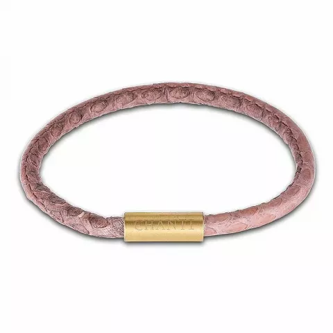 Rond roze slangenarmband in leer met verguld staal slot  x 4 mm