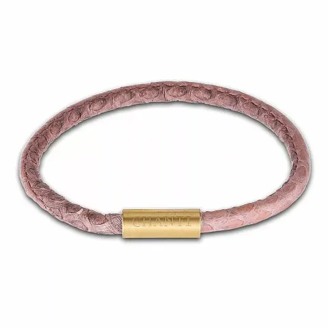 Rond roze slangenarmband in leer met verguld staal slot x 4 mm