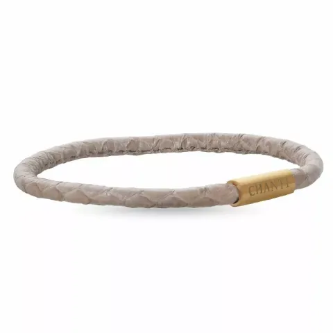 Rond beige slangenarmband in leer met verguld staal slot  x 4 mm