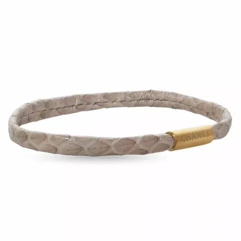 Plat beige slangenarmband in leer met verguld staal slot x 6 mm