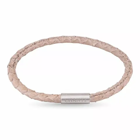 Rond beige slangenarmband in leer met staal slot  x 4 mm