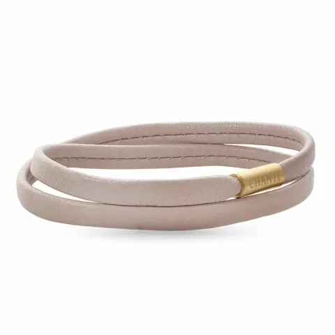 Plat beige magnetische armband in leer met verguld staal slot  x 6 mm