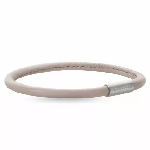 Rond beige magnetische armband in leer met staal slot  x 4 mm