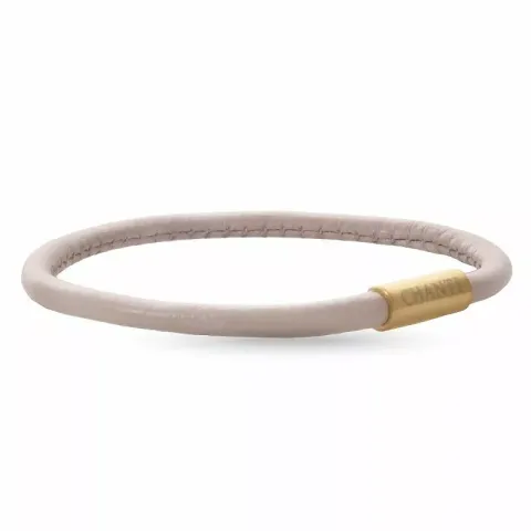 Rond beige magnetische armband in leer met verguld staal slot  x 4 mm