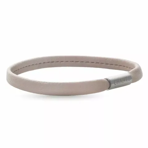 Plat beige magnetische armband in leer met staal slot  x 6 mm