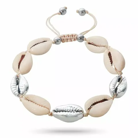 shell mossel armband in zijden koord 17 cm plus 4 cm x 12 mm