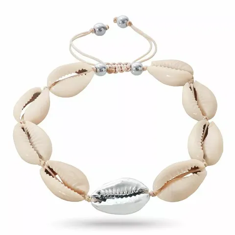 shell mossel armband in zijden koord 17 cm plus 4 cm x 12 mm