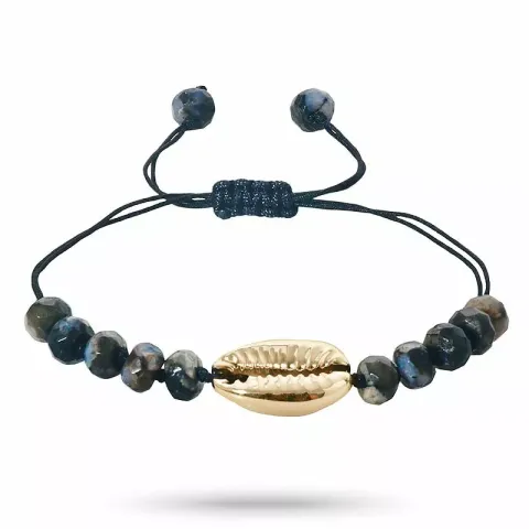 grijs opaal verguld mossel armband in zijden koord 17 cm plus 4 cm x 10 mm