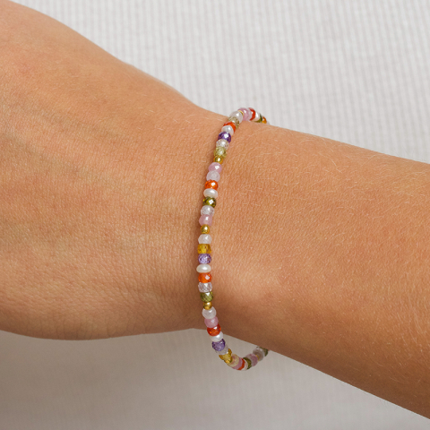 multikleurige steen armband met zoetwaterparel