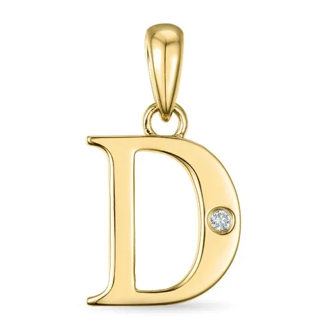 letter d diamant hanger in 9 caraat goud 0,01 ct