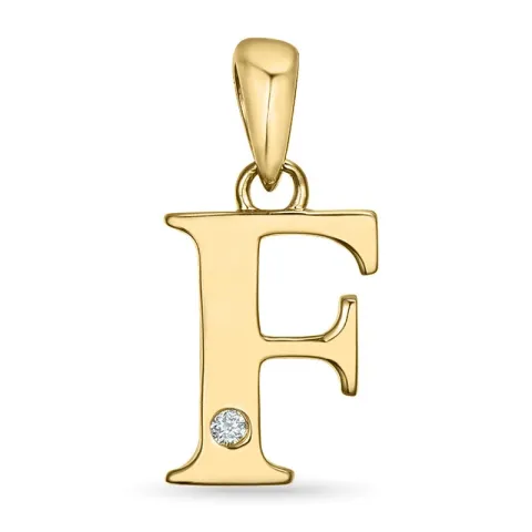 letter f diamant hanger in 9 caraat goud 0,01 ct