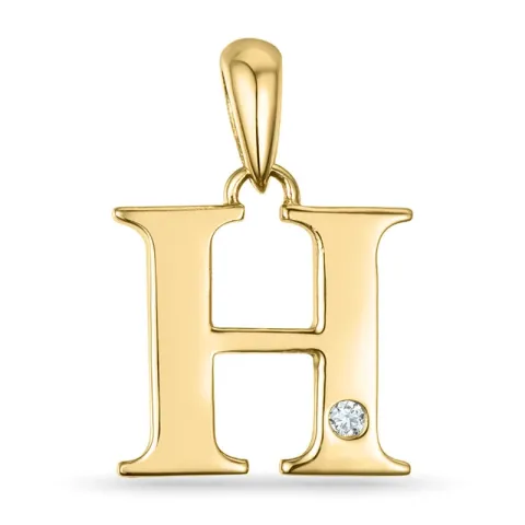 letter h diamant hanger in 9 caraat goud 0,01 ct