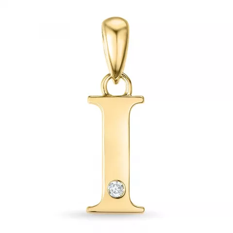 letter i diamant hanger in 9 caraat goud 0,01 ct