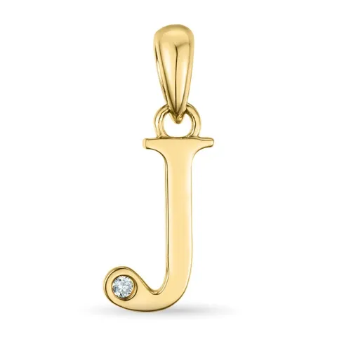 letter j diamant hanger in 9 caraat goud 0,01 ct