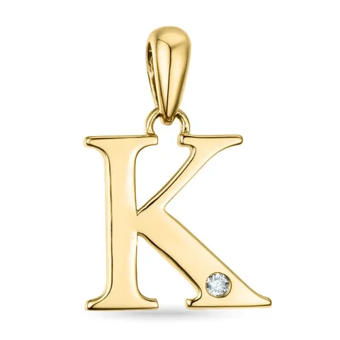 letter k diamant hanger in 9 caraat goud 0,01 ct