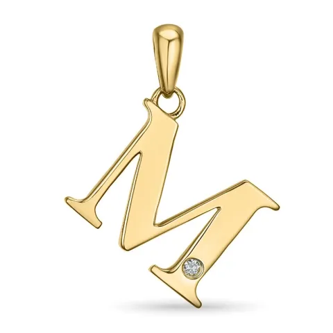 letter m diamant hanger in 9 caraat goud 0,01 ct