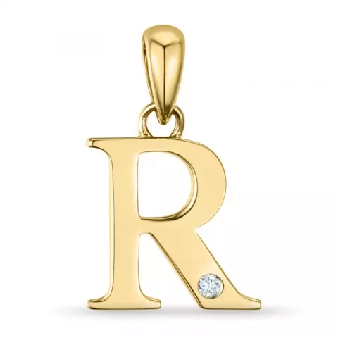 letter r diamant hanger in 9 caraat goud 0,01 ct