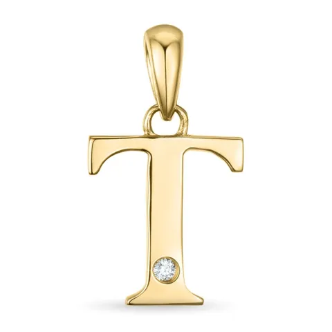 letter t diamant hanger in 9 caraat goud 0,01 ct