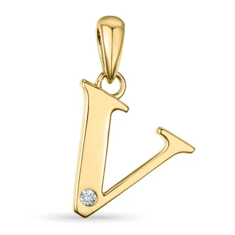 letter v diamant hanger in 9 caraat goud 0,01 ct