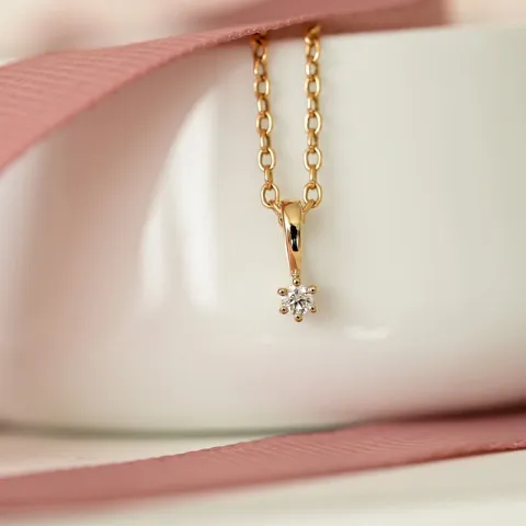 0,05 ct lab grown diamant solitaire hanger in 9 caraat goud 0,05 ct