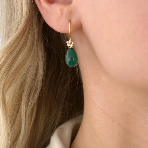 margriet groen onyx oorhaakjes in verguld zilver
