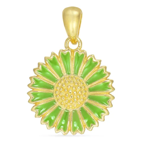 14,5 mm margriet lichtgroene hanger in verguld sterlingzilver