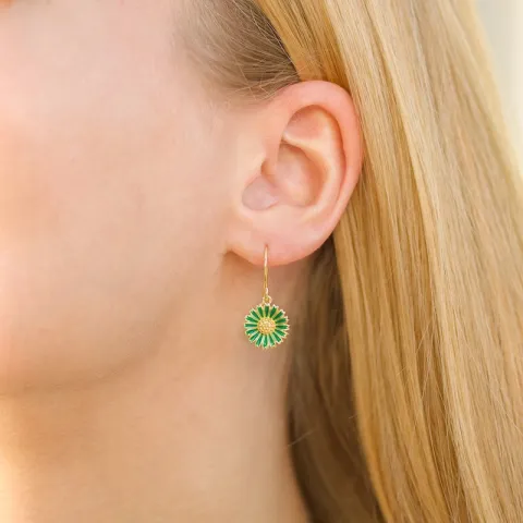 12 mm margriet donkergroene oorbellen in verguld zilver - Marie