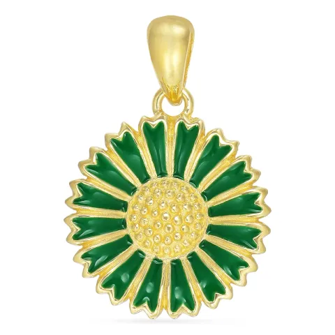 14,5 mm margriet donkergroen hanger in verguld sterlingzilver