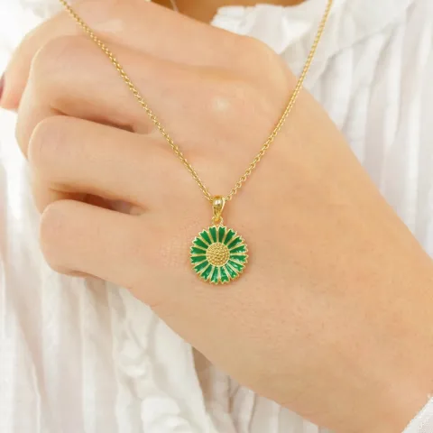 14,5 mm margriet donkergroen hanger in verguld sterlingzilver