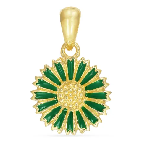 12 mm margriet donkergroen hanger in verguld sterlingzilver