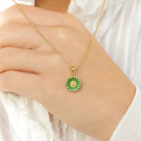 12 mm margriet donkergroen hanger in verguld sterlingzilver