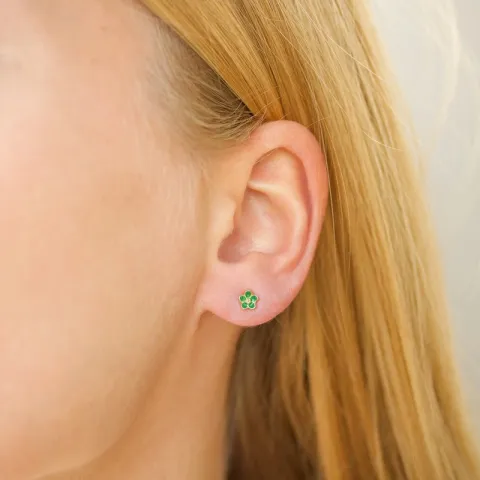 4,5 mm margriet donkergroene oorbellen in verguld zilver - Majse